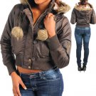 Chocolate Brown Jacket with Hood Faux Fur and Zippers size Medium