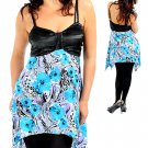 Blues Aqua's Lilac Black Floral Print Spaghetti Strap Long Top XL