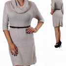 Cowl Neckline Jr Sweater Dress with Belt Beige-Ecru color  size M