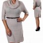Cowl Neckline Jr Sweater Dress with Belt Beige-Ecru color  size M