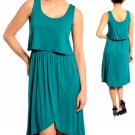 Dark Jade Green High Low Wrap Skirt Comfy Dress size L