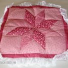 Floral Pink Quilted Pillow Front, Edged With Lace #1