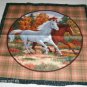 Running Horses Pillow Panel Plaid Edged w/ Horseshoes