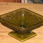 Green Diamond Shaped Dish - Footed - Etched - Vintage