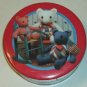 Red Patchwork Tin,Stuffed Teddy Bears in Chairs,Cute