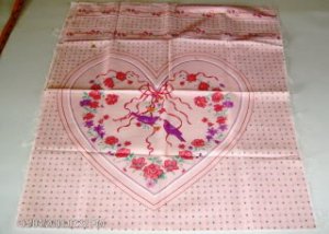 Pink Heart Panel - Flowers, Ribbons, Birds - Pretty