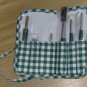 GREEN AND WHITE CHECKED NAIL AND MAKEUP BRUSH SET,NIP
