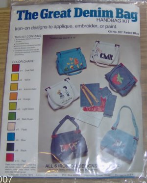 GREAT DENIM HANDBAG KIT-IRON ON DESIGNS-FADED BLUE