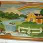 PRETTY CREWEL PICTURE, HANDMADE, FARM SCENE