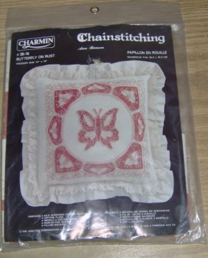 BUTTERFLY ON RUST CHAINSTITCHING PILLOW KIT