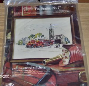 FIRE ENGINE #7 CREWEL PICTURE - VINTAGE NIP