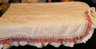 PINK & CREAM RUFFLED BEDSPREAD - PRETTY