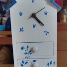 BLUE BIRDHOUSE CLOCK - WITH DRAWERS - CUTE AND USEFUL