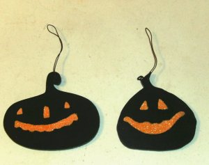 Halloween Wood Pumpkin Decorations -Orange Faces, Cute