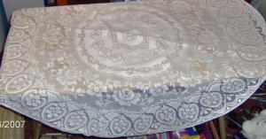 ECRU FLOWERED ROUND TABLETOPPER ,NEW, CROCHETED, LOOK