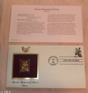 Gold Replica Stamp Merian Botannical Prints Citron "