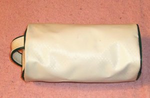 White Barrel Bag w/ Green Trim, Log Style,From Avon