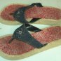 Blue Denim Thong Shoe With Jewel,Red Hanky Lining