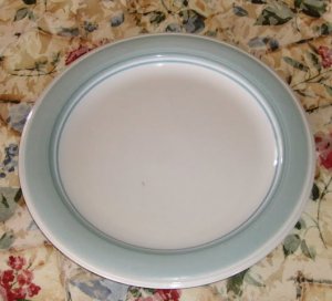 Green Edged & Blue Ring Stoneware Tray/Plate,Impressio