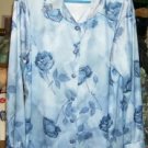 Silk-Like Long-Sleeved Blue Floral Dressy Shirt,Pretty