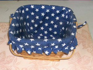 Wicker Basket With Blue Lining and White Stars,Pretty
