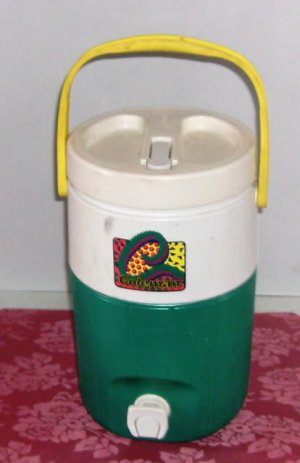 Coleman Green & White Thermos,Nice Lge Size,Push Button Spigot,Great For Camping