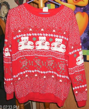 Red Roses & Bear Cute Fleece Sweatshirt For The Holiday Season,From Pinwheels
