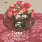 Flower Bowl With Leaf Design, Pedastal, Scalloped Top, Glass, Includes Flowers
