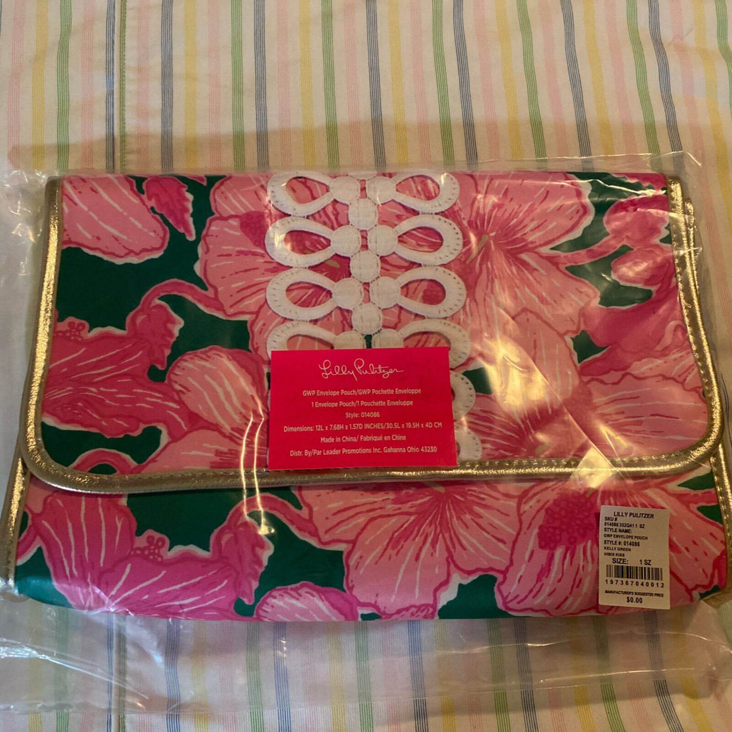 NWT Lilly Pulitzer Oversize Clutch Envelope Pouch Kelly Green Hibis Kiss