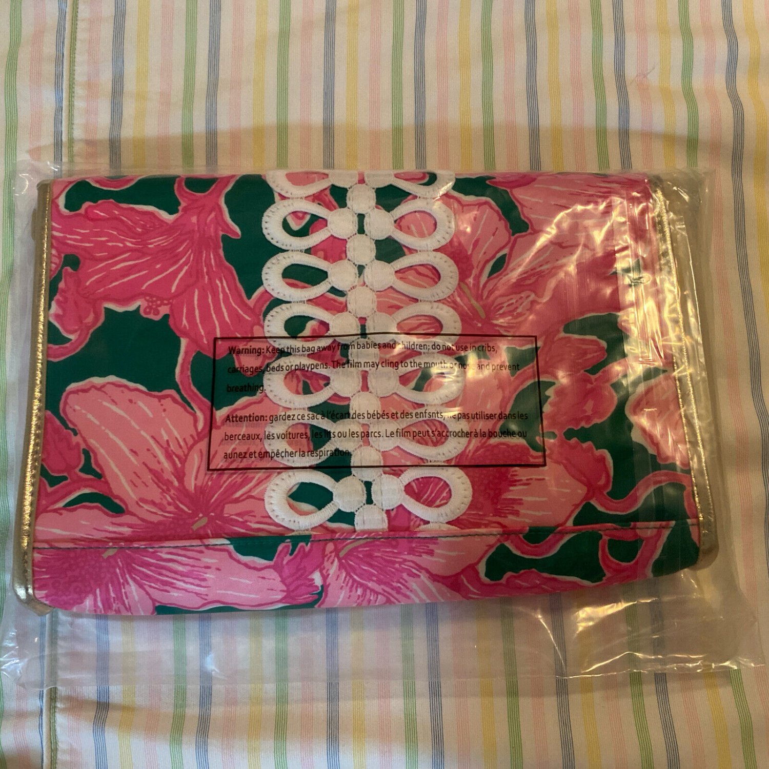 NWT Lilly Pulitzer Oversize Clutch Envelope Pouch Kelly Green Hibis Kiss