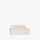 NWT $359 Kate Spade Boxed Quilted Metalic Leather Crossbody Card Set Parchment