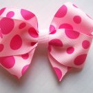 Hair Bow--Light Pink with Hot Pink Polka Dots--