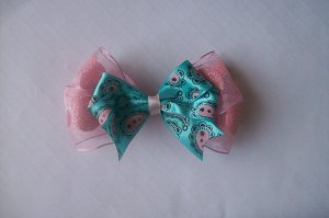 Sheer Pink with Blue--Hair Bow