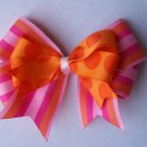STRIPES AND POLKA DOTS--Hair Bow--Pink and Orange