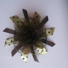Sage Green and Brown Funky Boutique Bow with Marabou Puff--WITH FREE MATCHING HEADBAND
