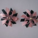 Pink and Black--Pigtail Set--2 Funky Boutique Bows--
