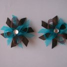 Turquoise and Brown--Pigtail Set--Funky Boutique Bows