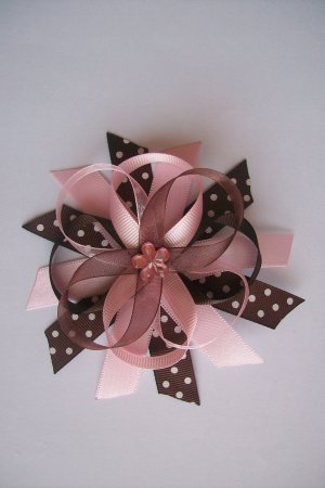 Pink and Brown Funky Boutique Bow--WITH FREE MATCHING HEADBAND