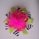 Pink Lime and Zebra Funky Boutique Bow with Marabou Puff--WITH FREE MATCHING HEADBAND