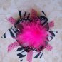 Pink and Zebra Funky Boutique Bow with Marabou Puff--WITH FREE MATCHING HEADBAND--