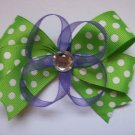 Lime Green Dots and Purple---Medium Sized Boutique Bow