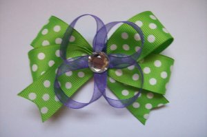 Lime Green Dots and Purple---Medium Sized Boutique Bow