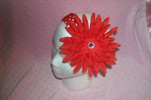 Valentine's Day Jumbo Mum Red Interchangeable Flower Clip with Matching Headband