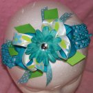 Turqouise and Lime Green Large Boutique Hair Bow---SOOO CUTE----