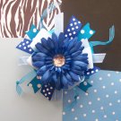 Large Over the Top Shades of Blue---Interchangeable Boutique Style Hair Bow--