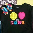 Peace, Love, and BOWS----Embroidered Shirt and Hair Bow Set---From bowdaciousbows417