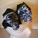 Elegant Black and White Damask Print Double Layer Hair Bow