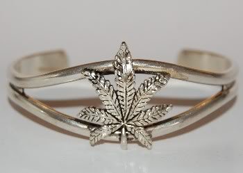 POT LEAF weed cannabis hemp Silver Metal Vintage Bracelet
