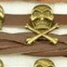 Skull Crossbones Biker Rocker Punk Deep Brown Leather Metal Bracelet