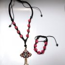 Screamin' Pink Skull Cross Pendant necklace bracelet set
